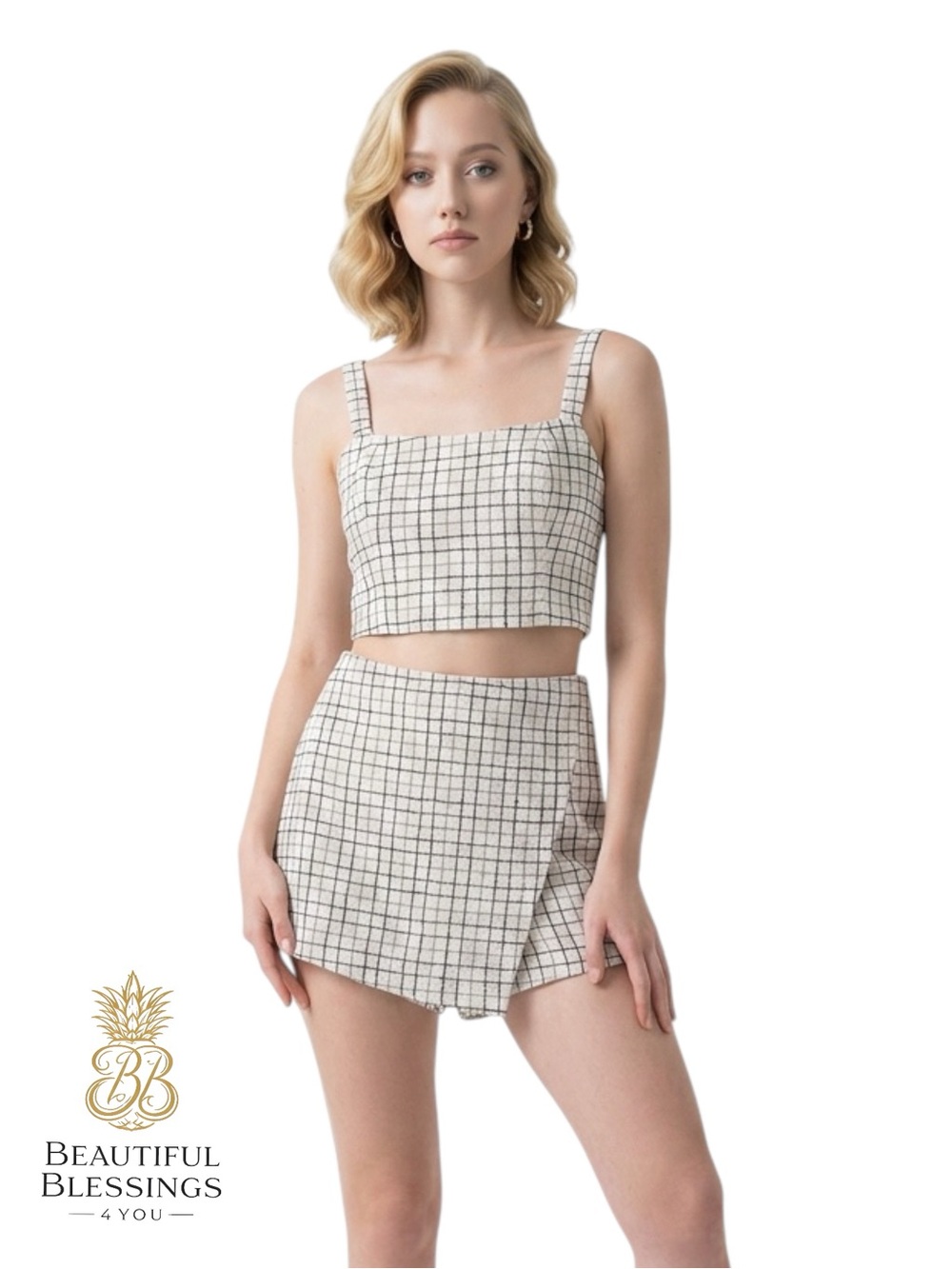 Abercrombie & Fitch Tweed Plaid Two Piece Set Crop Top & Skort Shorts Size S